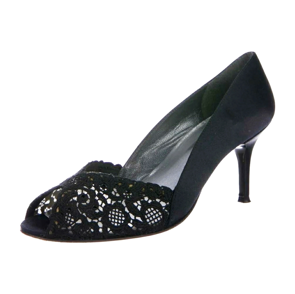 Vintage Stuart Weitzman Black Lace Peep-Toe Pumps